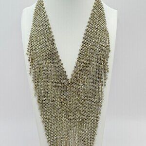 Gorgeous V Neck Waterfall Rhinestone Fringe Necklace by Natasha